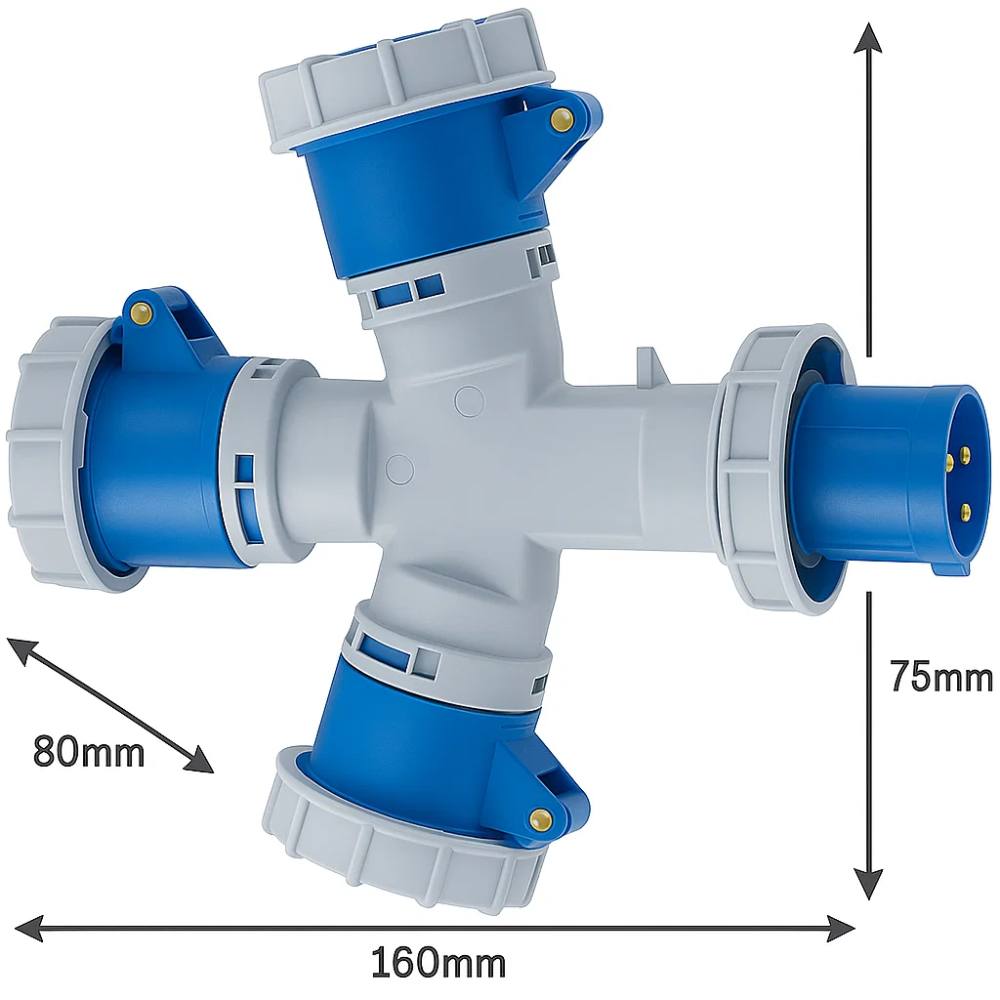 Ecova 20564 adattatore industriale spina cee 16a tre prese 2p+t ip67