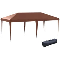 Gazebo 6 x 3 m da Giardino Pop-up Pieghevole con Borsa Inclusa, Acciaio Epossidico Oxford ad Alta Densità, Marrone