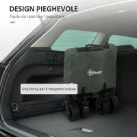 Carrello da Giardino da 95L Pieghevole con Pannello Apribile, in Acciaio e Poliestere, 125x48x78-102 cm, Verde