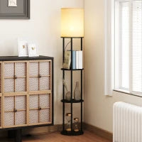 Lampada da Terra con Ripiani e Telecomando, 3 Temperature di Colore, Nero