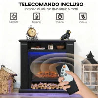 Camino Elettrico 1800W Regolabile con Fiamma 3D, Ripiano, Timer e Telecomando, 105x27x97 cm, Nero