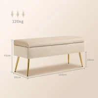 Panca Fondoletto Imbottita da 30.5L con Gambe Affusolate, in Tessuto Effetto Velluto, 102x35x43 cm, Beige