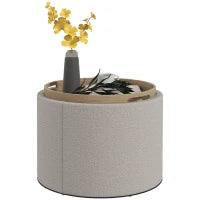 Sgabello Pouf imbottito, rivestito in Lino, con coperchio reversibile, 56cm x 56 cm x 42 cm, Grigio chiaro