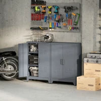 Mobiletto Multiuso 2 Ante Stile Industriale in Metallo per Casa e Garage, 75x33x110cm, Grigio