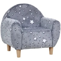 Poltrona per Bambini con Design a Stelle che Brillano al Buio in Velluto, 55x40x55 cm, Grigio