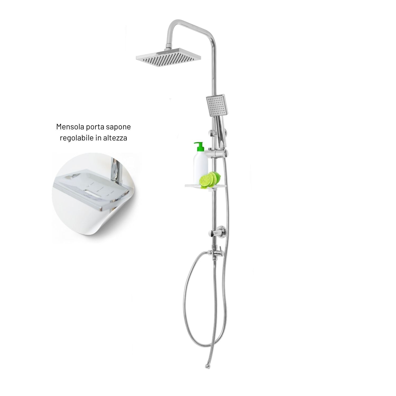 Colonna doccia attrezzata luna ottone cromato soffione e doccetta quadrati *** materiale staffe a parete abs, pezzi 1