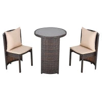 Set Tavolino Sedie da Esterno e Giardino in Rattan Marrone e Beige