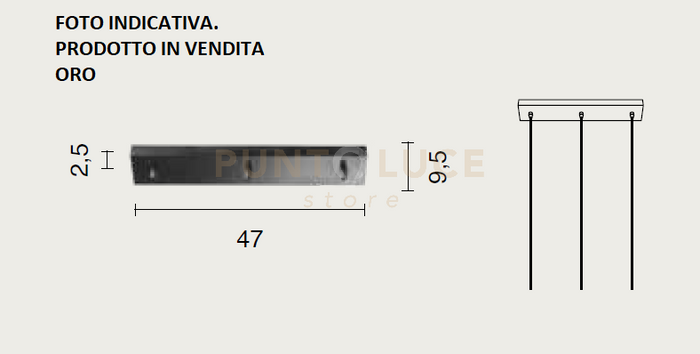OBA0019 BASE RETTANGOLARE 3 FORI ORO PER SOSPENSIONE L.47CM