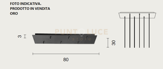 OBA0022 BASE RETTANGOLARE 6 FORI ORO PER SOSPENSIONE 80CM