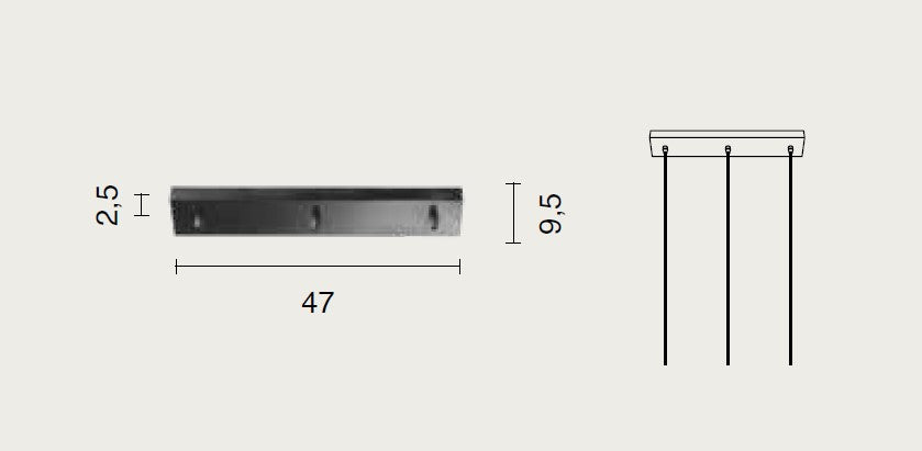 OBA0046 BASE RETTANGOLARE 3 FORI BIANCO PER SOSPENSIONE L.47CM