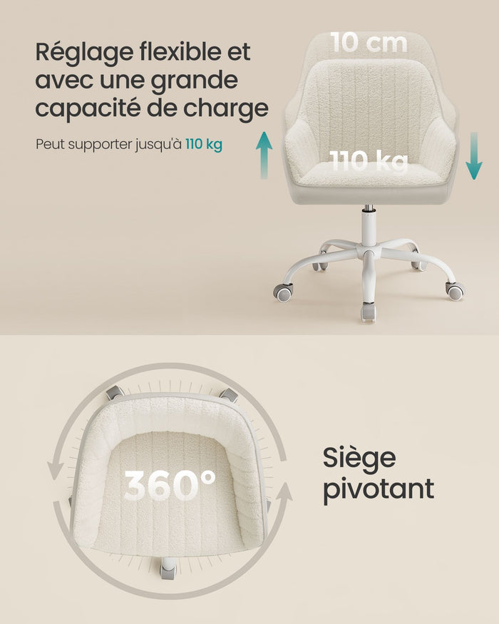 Sedia da ufficio con superficie in velluto sedia girevole seduta ergonomica imbottitura in schiuma altezza regolabile beige 12_0004852