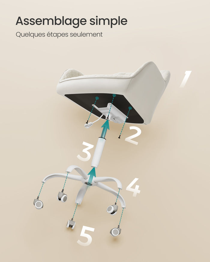Sedia da ufficio con superficie in velluto sedia girevole seduta ergonomica imbottitura in schiuma altezza regolabile beige 12_0004852