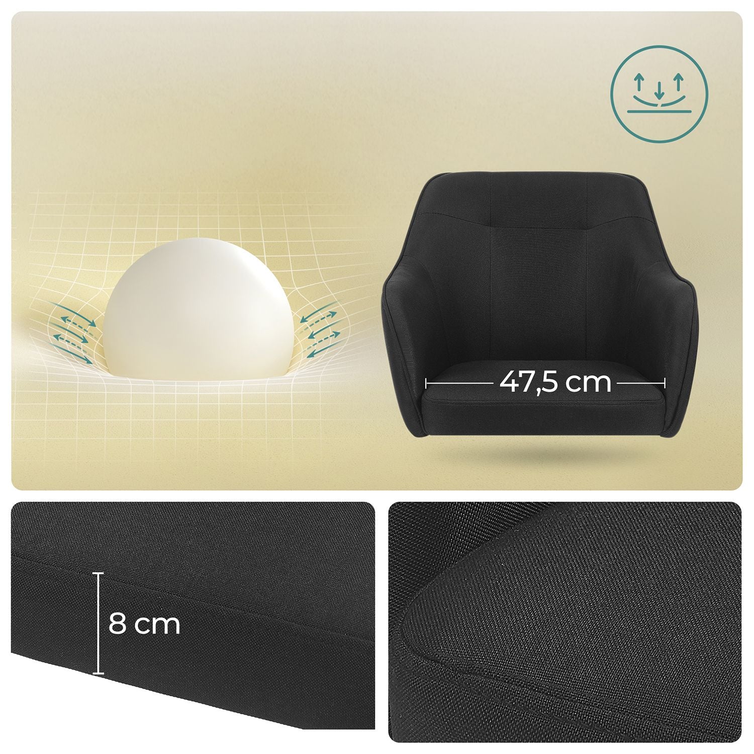 Sedia da ufficio girevole comoda seduta ergonomica altezza regolabile portata 120 kg struttura in acciaio tessuto simil lino per ufficio nero 12_0005880