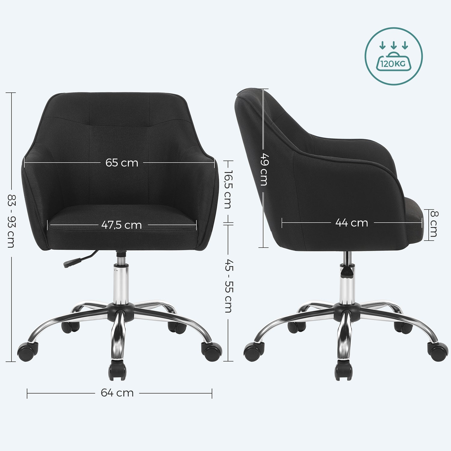Sedia da ufficio girevole comoda seduta ergonomica altezza regolabile portata 120 kg struttura in acciaio tessuto simil lino per ufficio nero 12_0005880