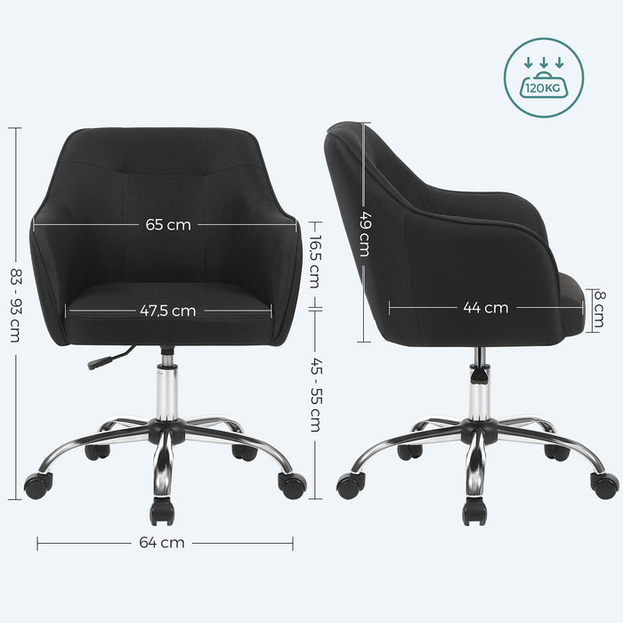 Sedia da ufficio girevole comoda seduta ergonomica altezza regolabile portata 120 kg struttura in acciaio tessuto simil lino per ufficio nero 12_0005880