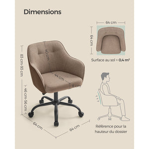 Sedia da ufficio girevole comoda seduta ergonomica altezza regolabile portata 120 kg struttura in acciaio tessuto simil lino per ufficio marrone 12_0005883