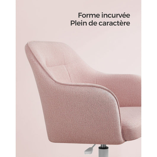 Sedia da ufficio girevole comoda seduta ergonomica altezza regolabile portata 120 kg struttura in acciaio tessuto simil lino per ufficio rosa 12_0005885