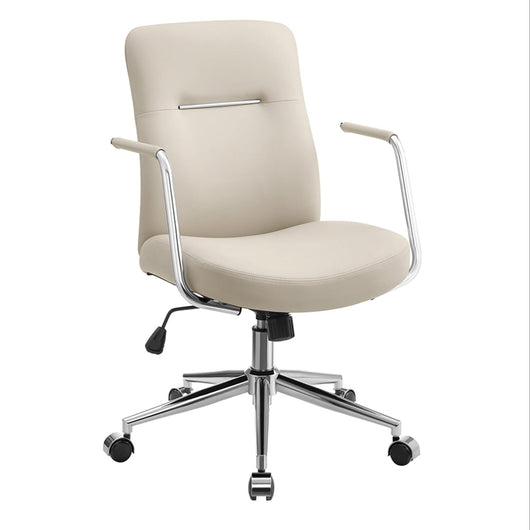 Sedia da ufficio girevole poltrona ergonomica facile da pulire superficie in PU altezza regolabile schienale confortevole seduta curva portata 150 kg beige 12_0004886