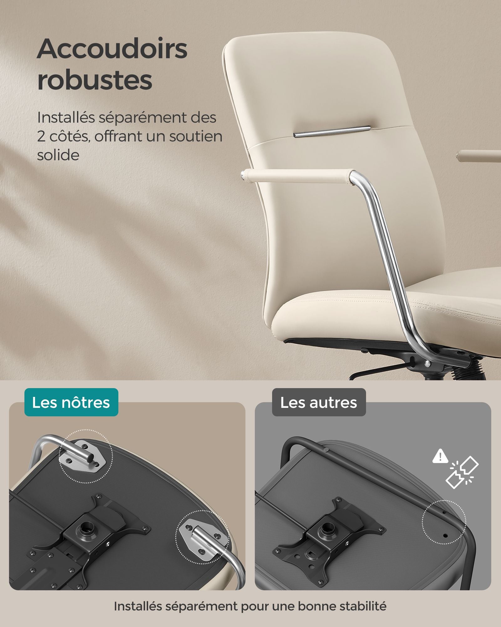 Sedia da ufficio girevole poltrona ergonomica facile da pulire superficie in PU altezza regolabile schienale confortevole seduta curva portata 150 kg beige 12_0004886