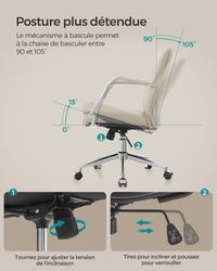 Sedia da ufficio girevole poltrona ergonomica facile da pulire superficie in PU altezza regolabile schienale confortevole seduta curva portata 150 kg beige 12_0004886