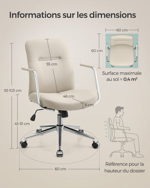 Sedia da ufficio girevole poltrona ergonomica facile da pulire superficie in PU altezza regolabile schienale confortevole seduta curva portata 150 kg beige 12_0004886