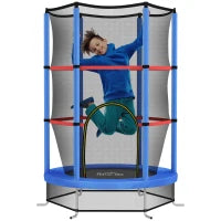 Tappeto Elastico per Bambini 3-6 Anni con Rete di Protezione, 6 Colonne e 3 Ingressi, Ø140x190 cm, Blu e Nero