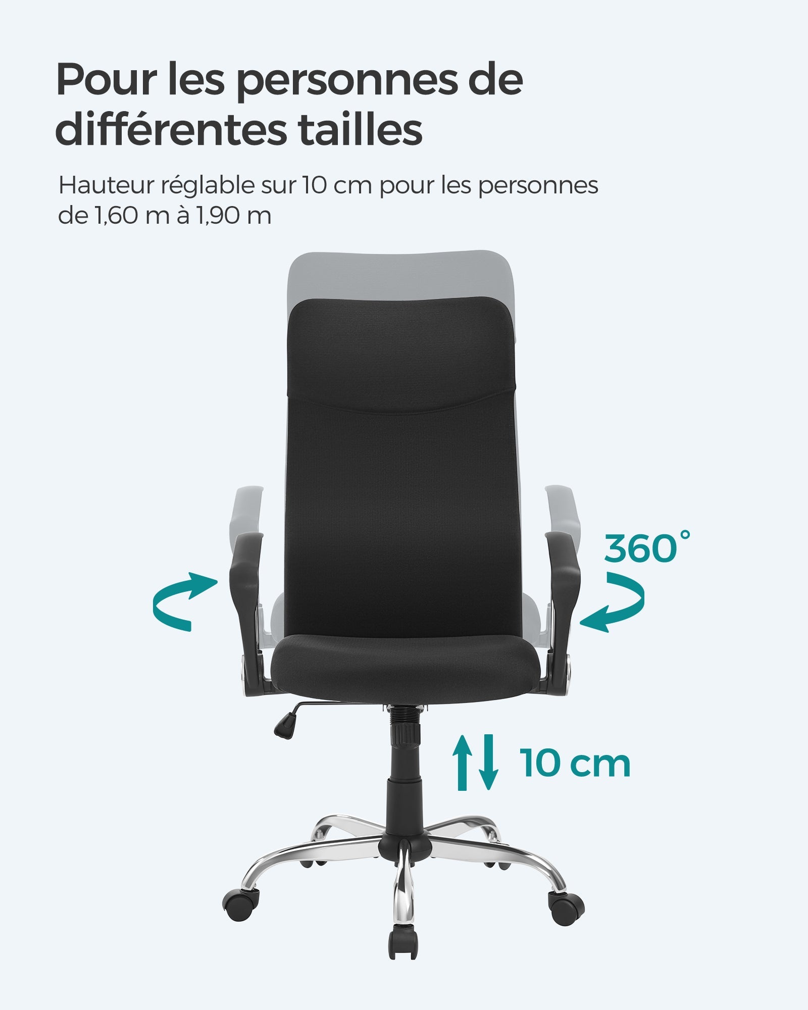 Sedia da ufficio ergonomica imbottita girevole in tessuto seduta regolabile in altezza meccanismo di inclinazione portata 120 kg nero 12_0005875