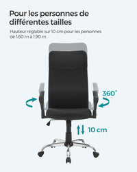 Sedia da ufficio ergonomica imbottita girevole in tessuto seduta regolabile in altezza meccanismo di inclinazione portata 120 kg nero 12_0005875