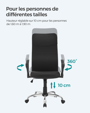 Sedia da ufficio ergonomica imbottita girevole in tessuto seduta regolabile in altezza meccanismo di inclinazione portata 120 kg nero 12_0005875