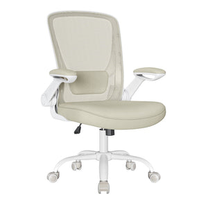 Sedia da ufficio con braccioli pieghevoli sedia da ufficio in tela seduta girevole a 360° supporto lombare regolabile salvaspazio beige 12_0005867