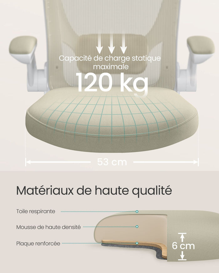 Sedia da ufficio con braccioli pieghevoli sedia da ufficio in tela seduta girevole a 360° supporto lombare regolabile salvaspazio beige 12_0005867