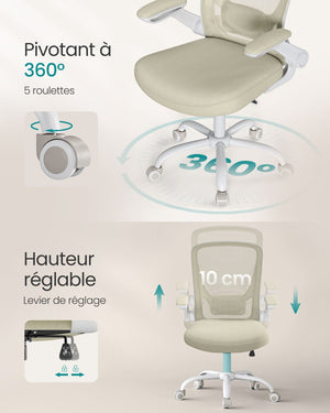 Sedia da ufficio con braccioli pieghevoli sedia da ufficio in tela seduta girevole a 360° supporto lombare regolabile salvaspazio beige 12_0005867