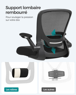 Sedia da ufficio con braccioli pieghevoli sedia da ufficio in tela seduta girevole a 360° supporto lombare regolabile salvaspazio nera 12_0005862