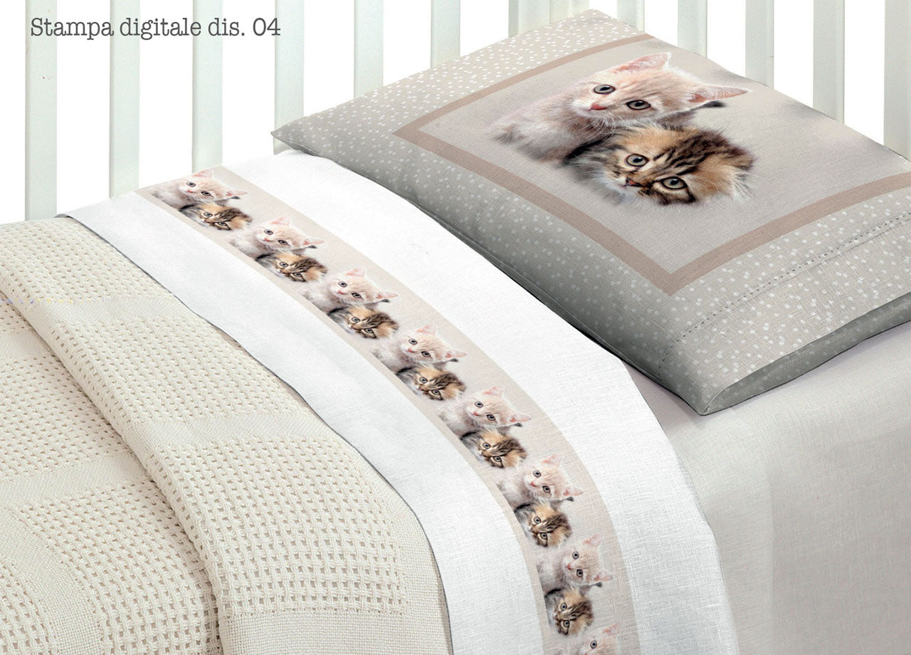Completo Lenzuola Per Lettino In 100% Cotone Disegno 4 O.B - Lettino - Disegno 4