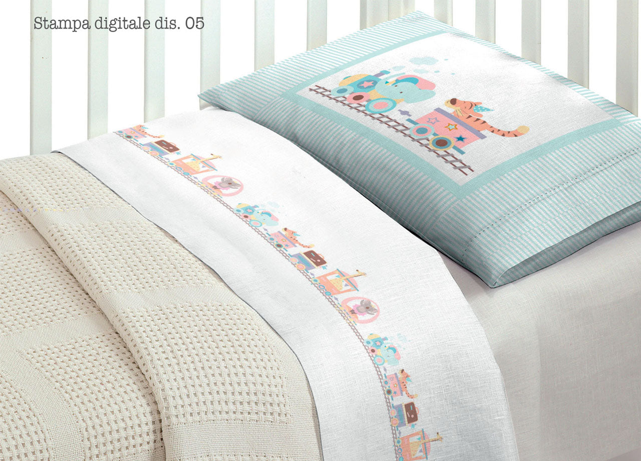 Completo Lenzuola Per Lettino In 100% Cotone Disegno 5 O.B - Lettino - Disegno 5