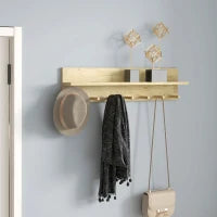 Mensola da Parete in Legno di Abete con 7 Ganci per Ingresso e Soggiorno, 80x12x20 cm
