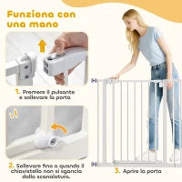 Cancelletto per Cani Estensibile con Montaggio a Pressione e Chiusura Automatica Altezza 76.2cm, Bianco