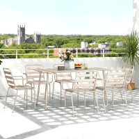 Set da Pranzo da Giardino da 7 Pezzi con 1 Tavolo e 6 Sedie Impilabili, in Acciaio, Beige
