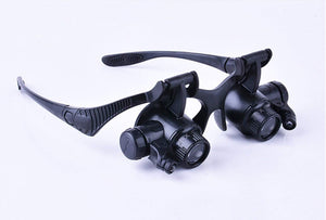 OCCHIALI LENTE INGRANDIMENTO 25 X PRECISIONE OCULARI 4 LENTI LUCI LED 9892G