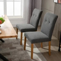 Set 2 Sedie da Pranzo Imbottite con Schienale Alto e Gambe in Legno, 50x62x96 cm, Grigio Scuro