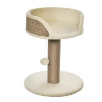 Albero Tiragraffi per Gatti con Lettino, Palo in Juta e Pallina Appesa, 40x40x49cm, Beige