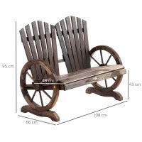 Panchina da Giardino in Legno Stile Country con Braccioli a Ruota, 108x66x95cm, Colore Legno