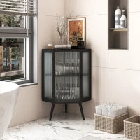 Armadio angolare con anta in vetro，ripiano regolabile e design moderno per bagno, soggiorno, camera da letto, 56,5×42,5×80 cm, Nero