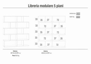Libreria modulare 5 piani 150x37x178H cm in kit colore Cemento e Ossido bianco