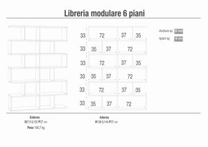 Libreria modulare 6 piani 150x37x215H cm in kit colore Cemento