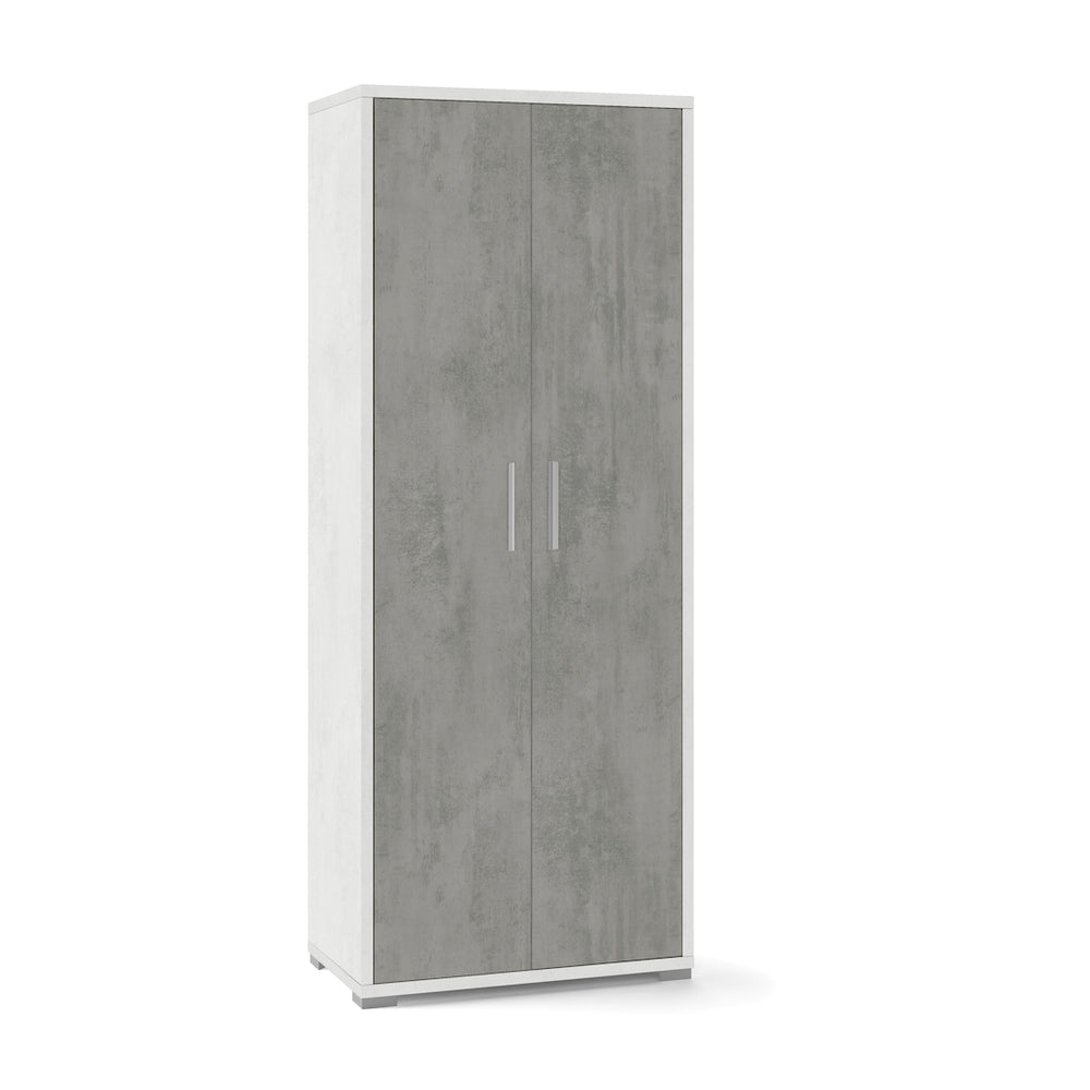 Armadio mobile 2 ante 71x41x182H cm in kit di design colore Cemento Grigio cemento e Ossido bianco