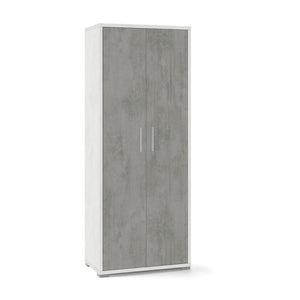 Armadio mobile 2 ante 71x41x182H cm in kit di design colore Cemento Grigio cemento e Ossido bianco