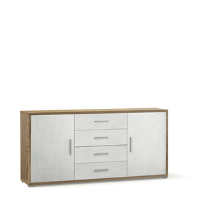 Credenza Mobile 2 ante con 4 cassetti 174x41x84H cm desing moderno in kit colore Noce Stelvio e Ossido bianco