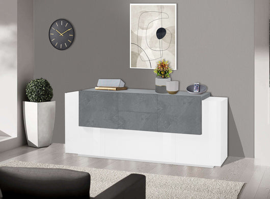 Mobile New Coro L 220 x H 86 x P 45 cm colore bianco lucido e grigio cemento