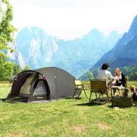 Tenda a Tunnel per 2-4 Persone con Finestre Laterali e Gancio, in Poliestere 190T e PE, 3.3x1.9x1.2 m, Nero